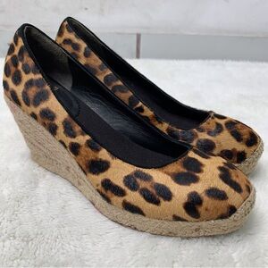 J. Crew Women's Pony Hair Leopard Espadrilles Wedge Shoes Size 5 1/2